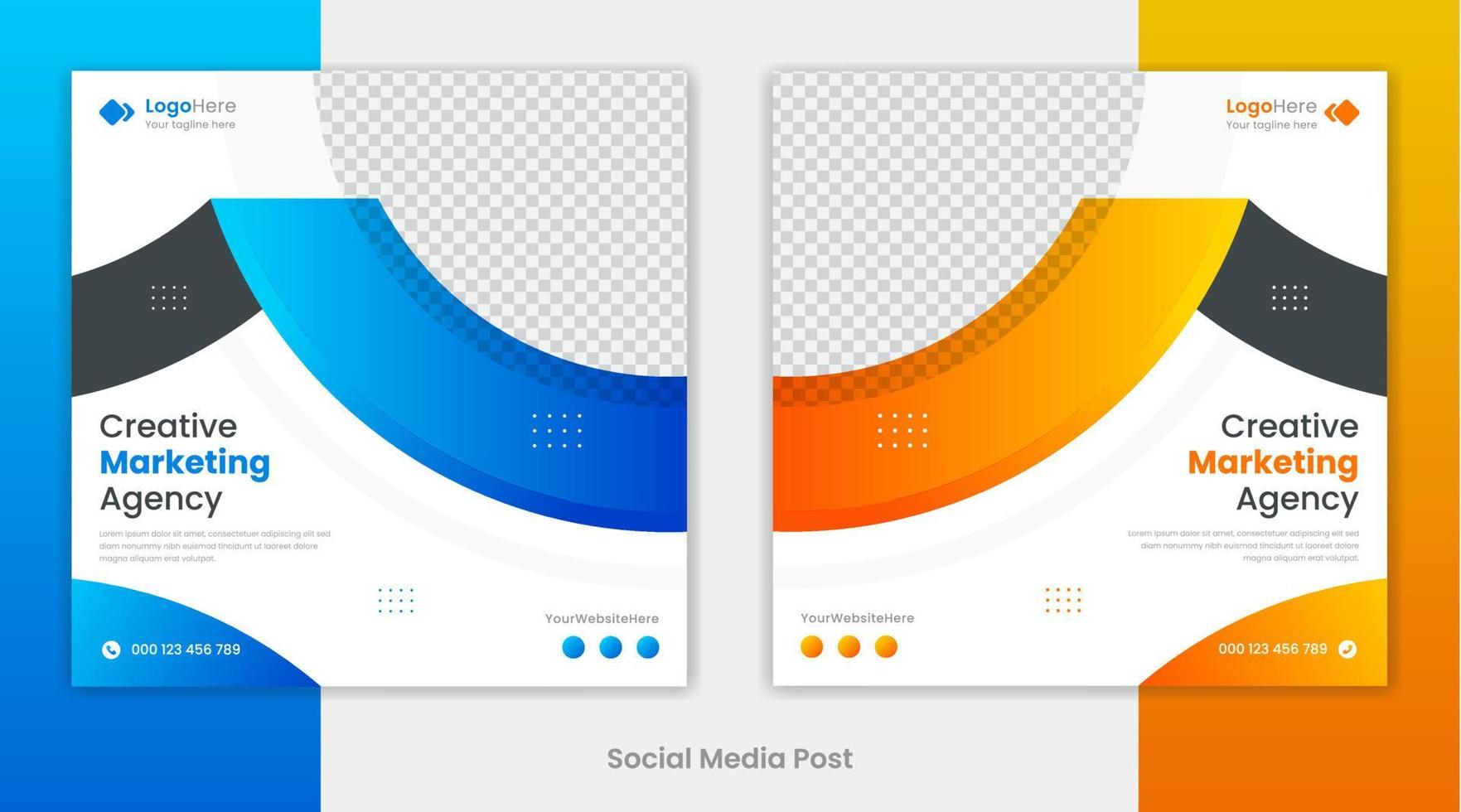 conception de modèle de publication de médias sociaux de marketing numérique d'entreprise, vecteur premium de formes rondes créatives