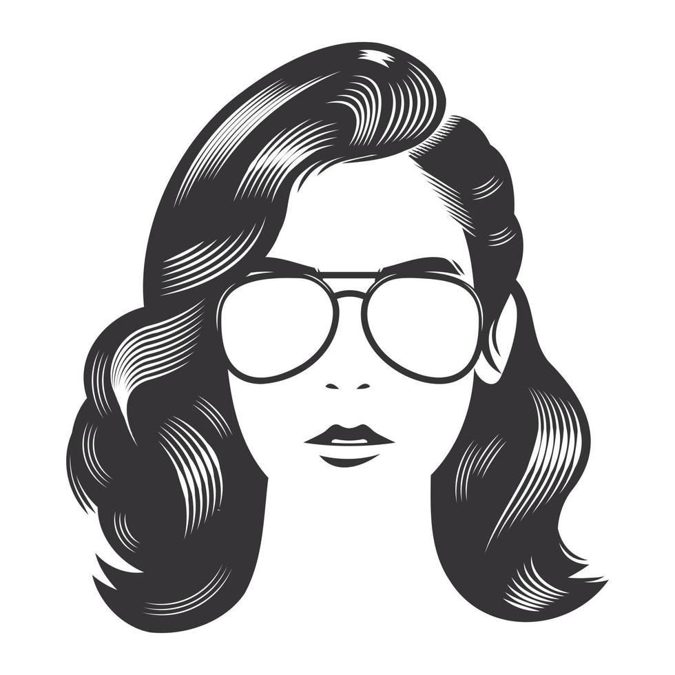 visage de femme avec des coiffures vintage pour illustration vectorielle de cheveux longs. vecteur