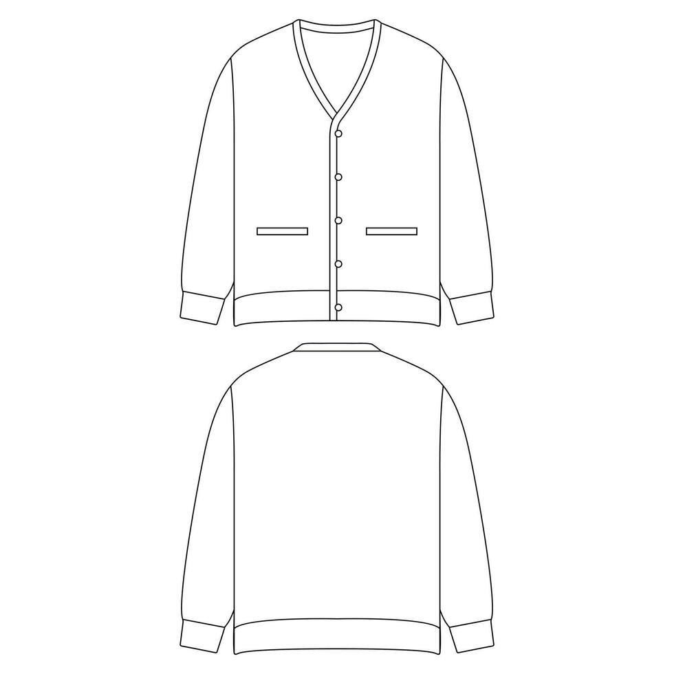 Cardigan en tricot modèle vector illustration design plat collection de vêtements de contour