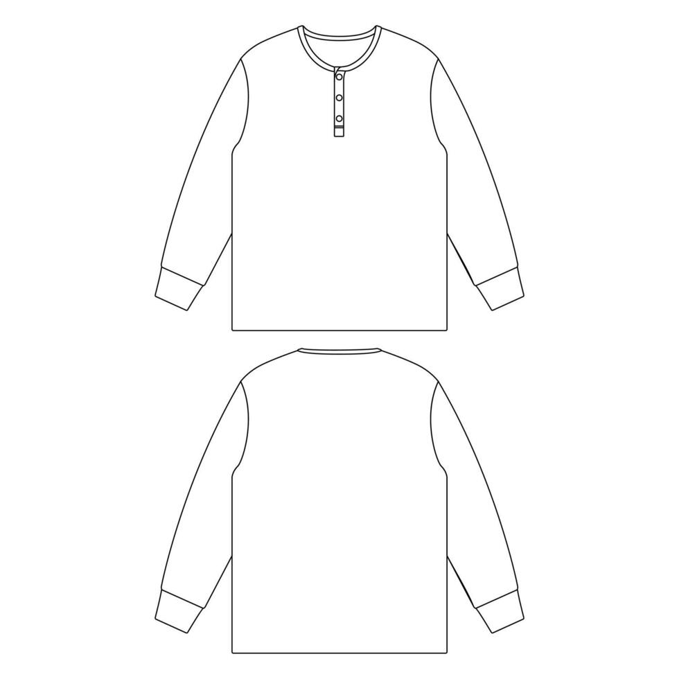 modèle henely cou long t-shirt vector illustration design plat collection de vêtements contour