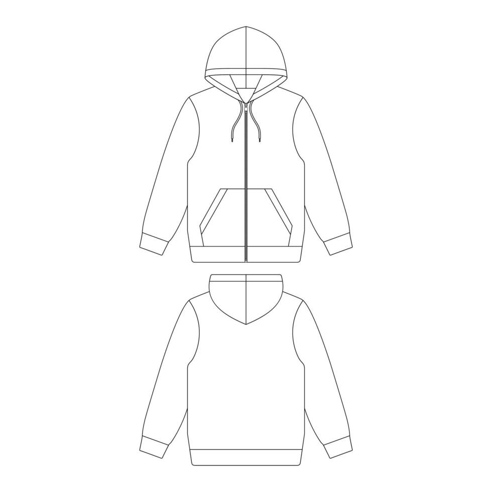 Sweat à capuche zip modèle vector illustration croquis plat contours de conception