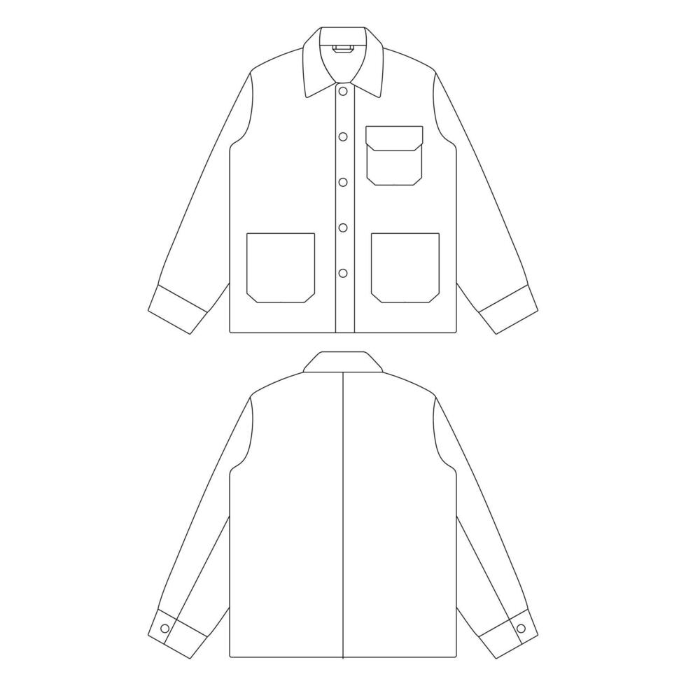 Veste de corvée modèle poche à rabat illustration vectorielle croquis plat design contour vêtements d'extérieur vecteur