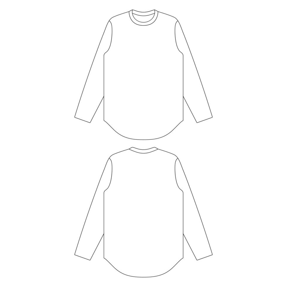 Modèle de t-shirt à manches longues vector illustration croquis plat design contour