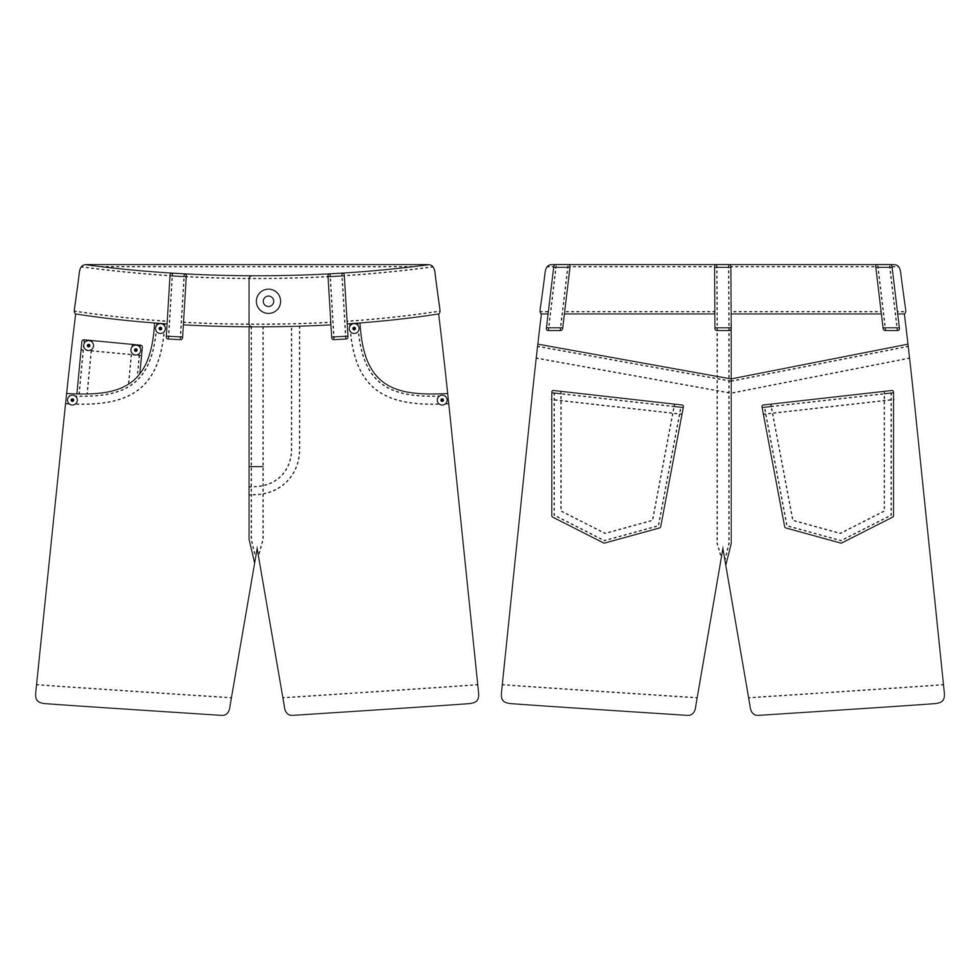 Jeans pantalons courts modèle vector illustration design plat vêtements contour