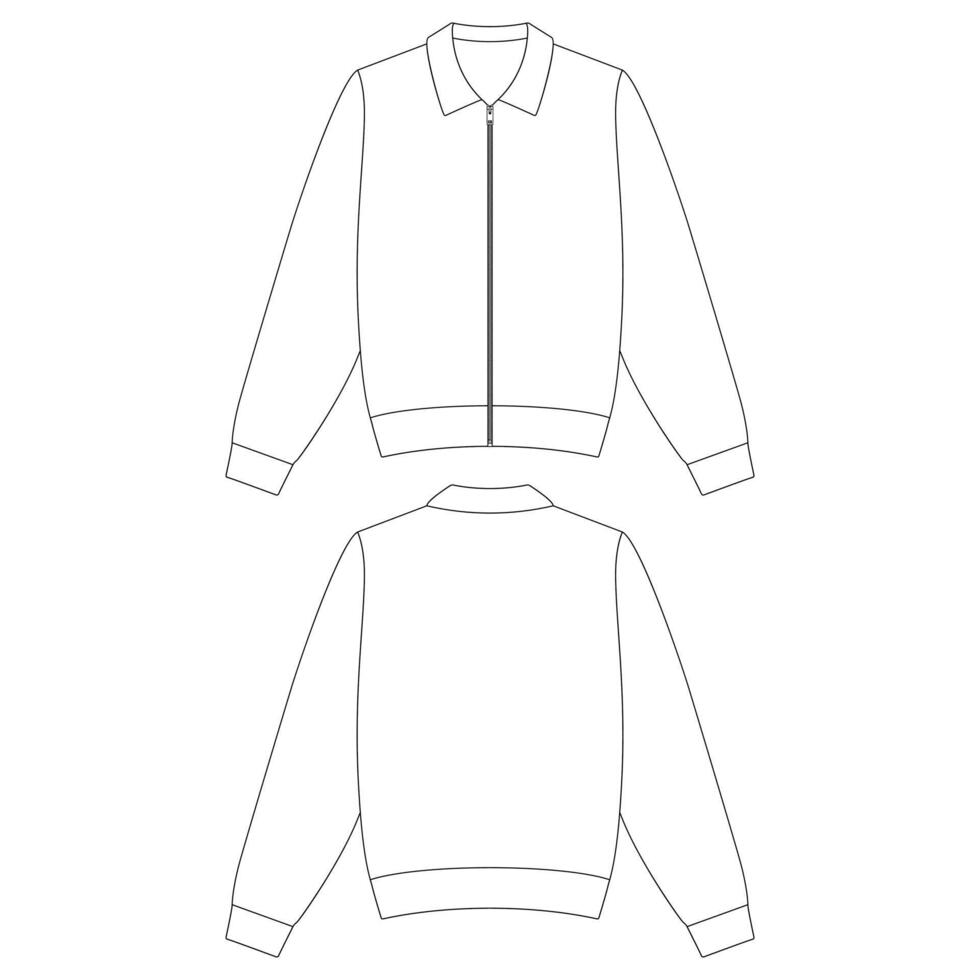 Modèle de polo zippé à manches longues en tricot illustration vectorielle croquis plat contours de conception vecteur