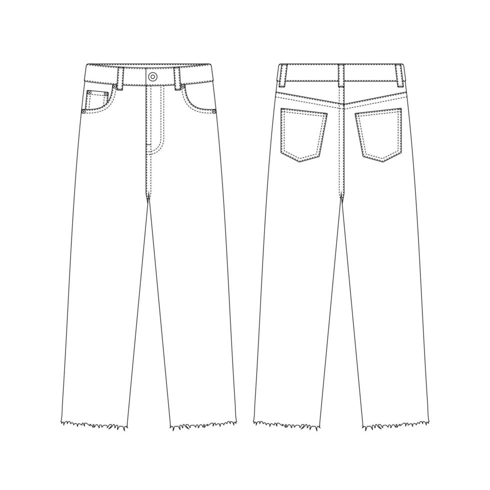 Modèle regular fit jeans recadrés vector illustration design plat contour vêtements