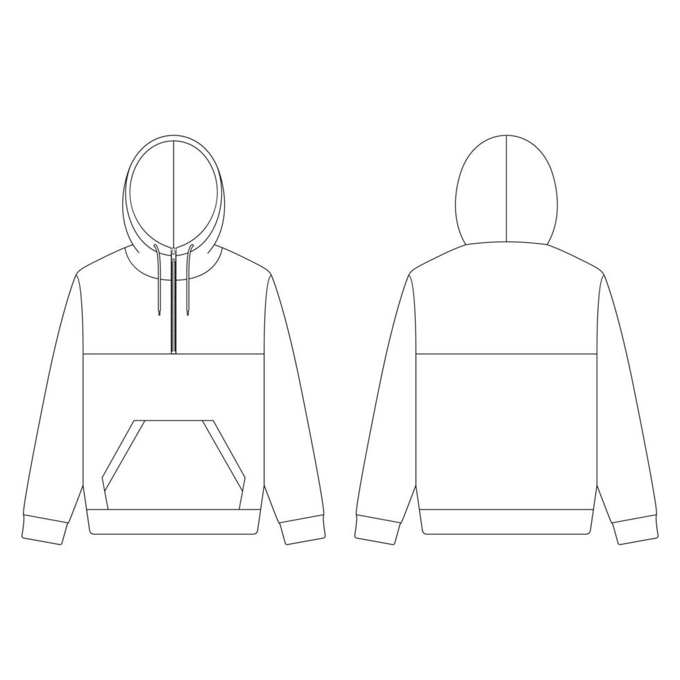 Modèle à capuche demi-zip vector illustration design plat contour vêtements