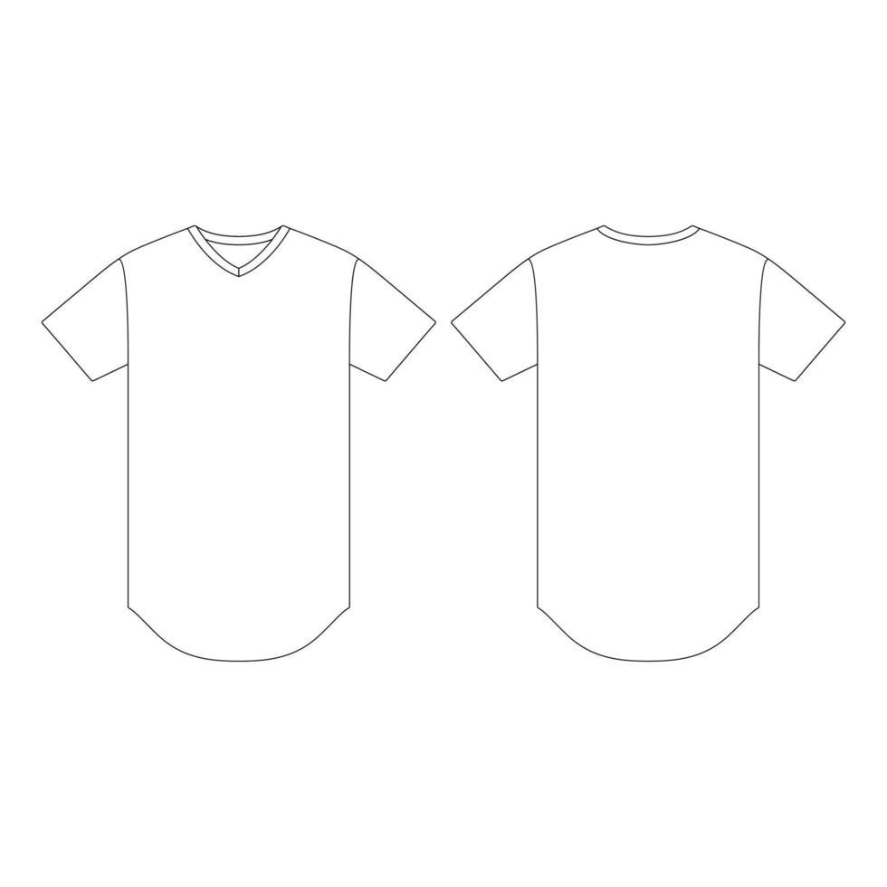 Ourlet incurvé modèle t-shirt à col en V illustration vectorielle croquis plat contours de conception vecteur