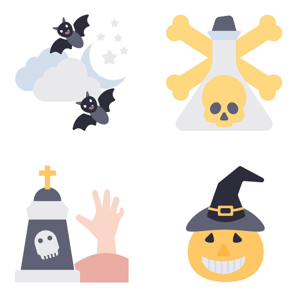 icônes plates d'halloween vecteur