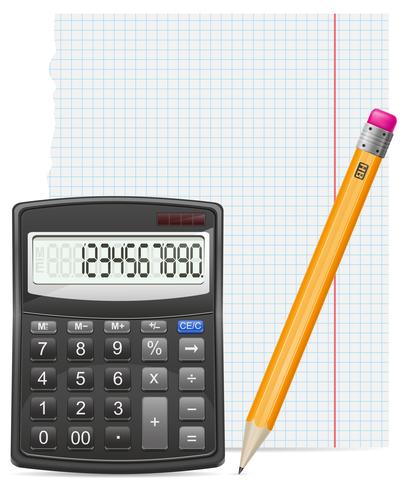 morceau de calculatrice de papier et crayon vector illustration