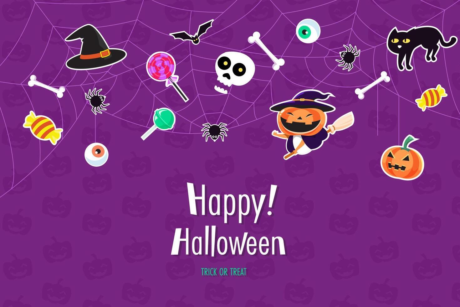 illustration vectorielle happy halloween trick or treat célébration avec les personnages pour l'invitation à la fête vecteur