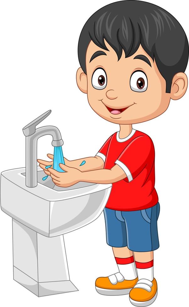 dessin animé petit garçon se lavant les mains vecteur