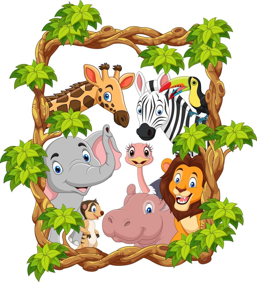 collection de dessins animés animaux de zoo heureux vecteur
