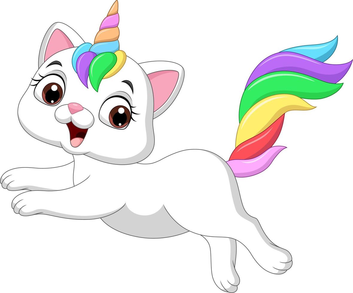 dessin animé drôle de chat licorne sautant vecteur