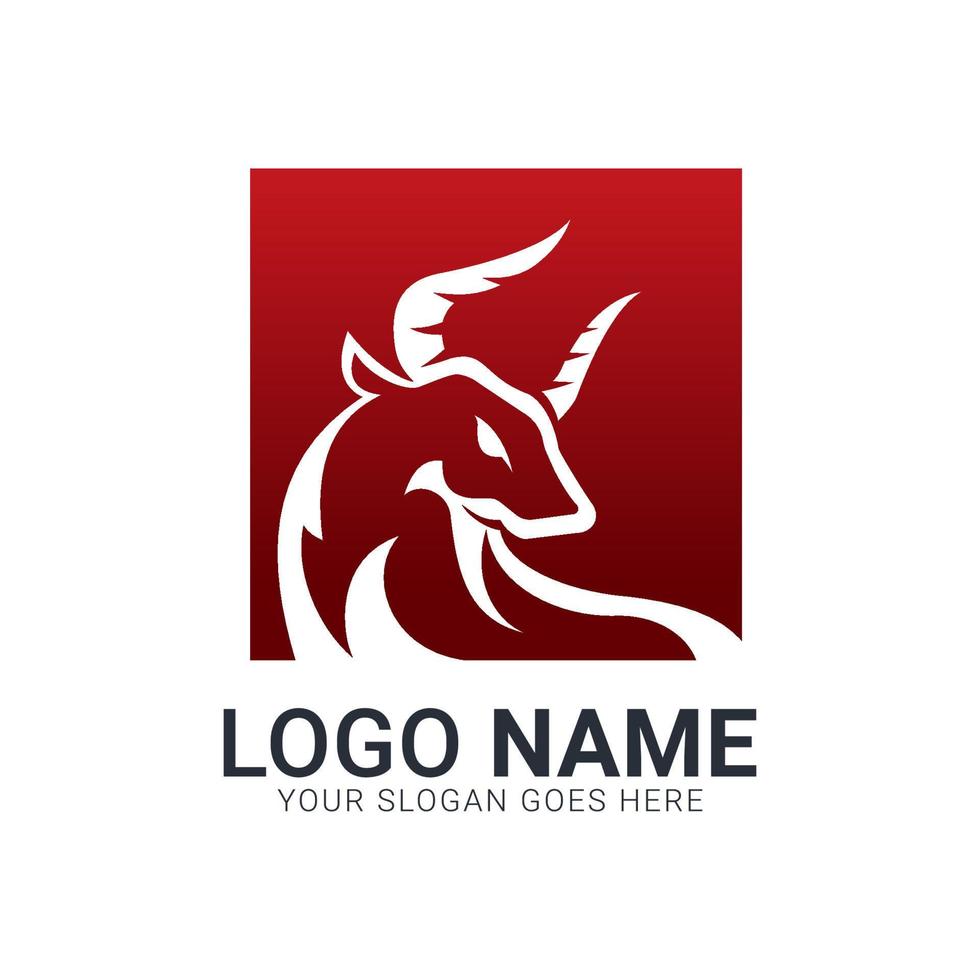 silhouette de taureau rouge avec une forme carrée. création de logo de taureau. vecteur