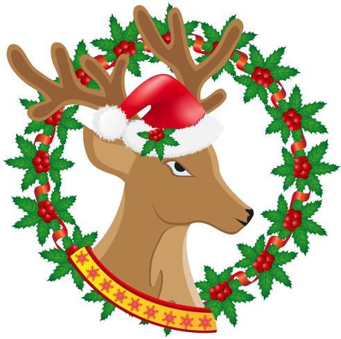 Couronne de cerf de Noël de baies de houx vector illustration