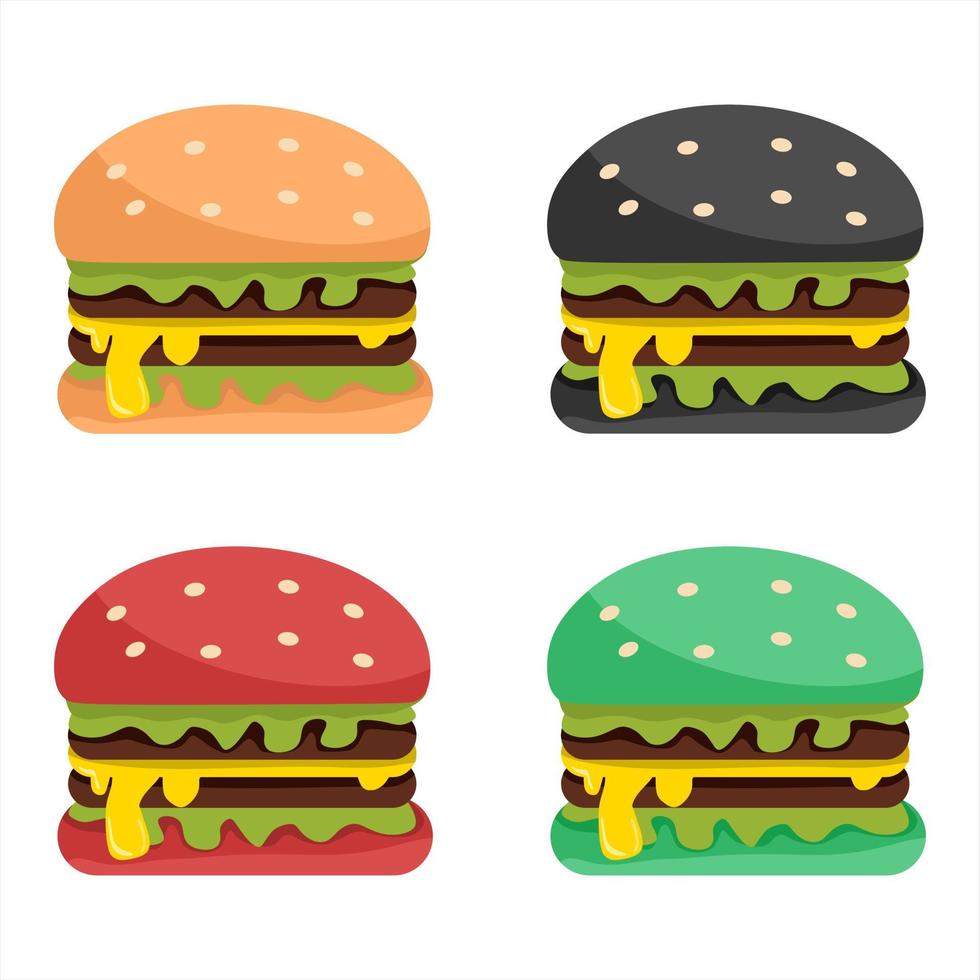 ensemble d'illustrations vectorielles de hamburgers contenant de la viande, du fromage et des légumes, thème des affaires et des restaurants, parfait pour la publicité des produits alimentaires vecteur