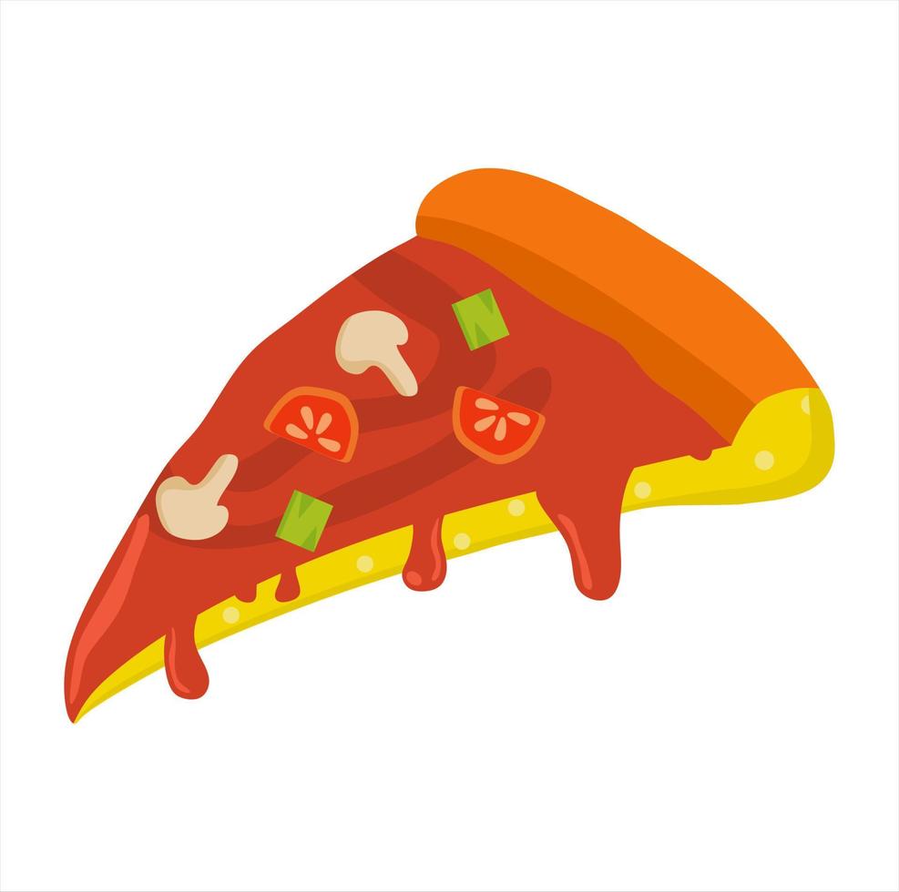 illustration vectorielle de pizza coupée en deux et garnie de sauce tomate et de fromage. thèmes de restaurant et de nourriture, adaptés à la publicité de produits alimentaires vecteur