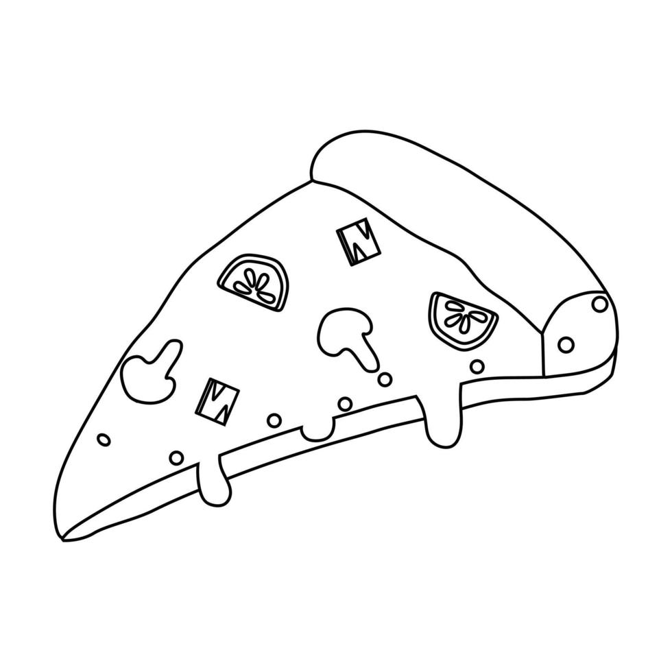 illustration vectorielle noir et blanc d'une tranche de pizza aux champignons et garniture de tomate vecteur