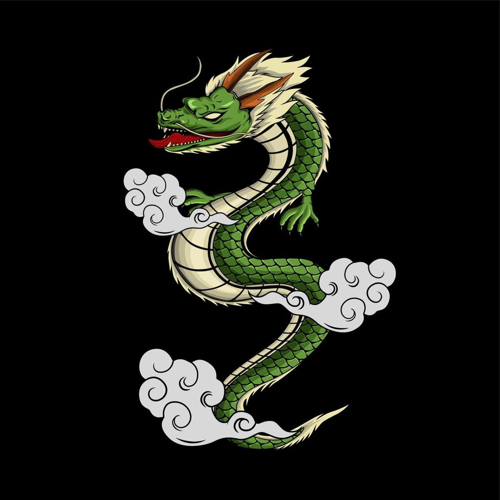illustration de dragon japonais pour la conception de tshirt vecteur