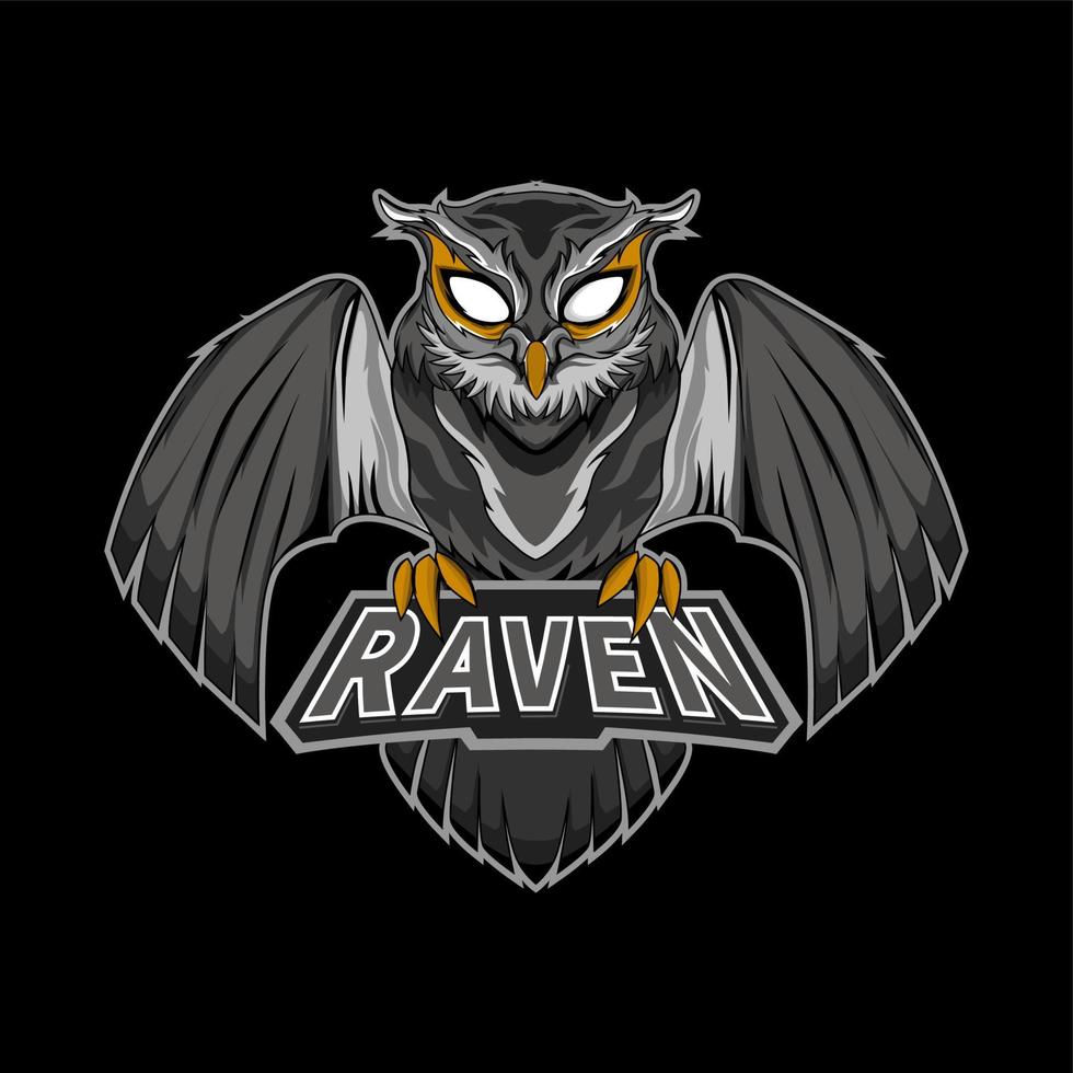 logo de mascotte de jeu esport hibou noir vecteur