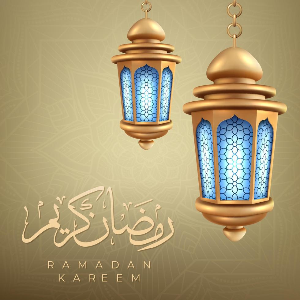 lanternes d'or réalistes ramadan kareem, arrière-plan islamique. illustration vectorielle vecteur