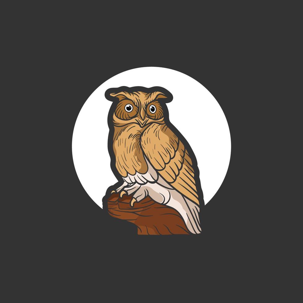 logo de hibou sous l'illustration vectorielle de la lune. conception d'emblème sur fond noir. vecteur