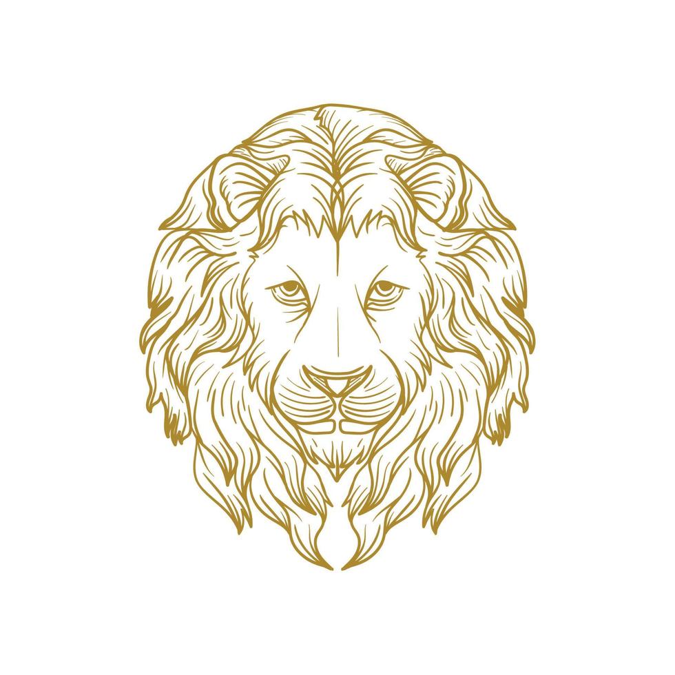 conception de logo de ligne de tête de lion, aspect réaliste, avec une couleur jaune doré. longue plume, illustration vectorielle vecteur