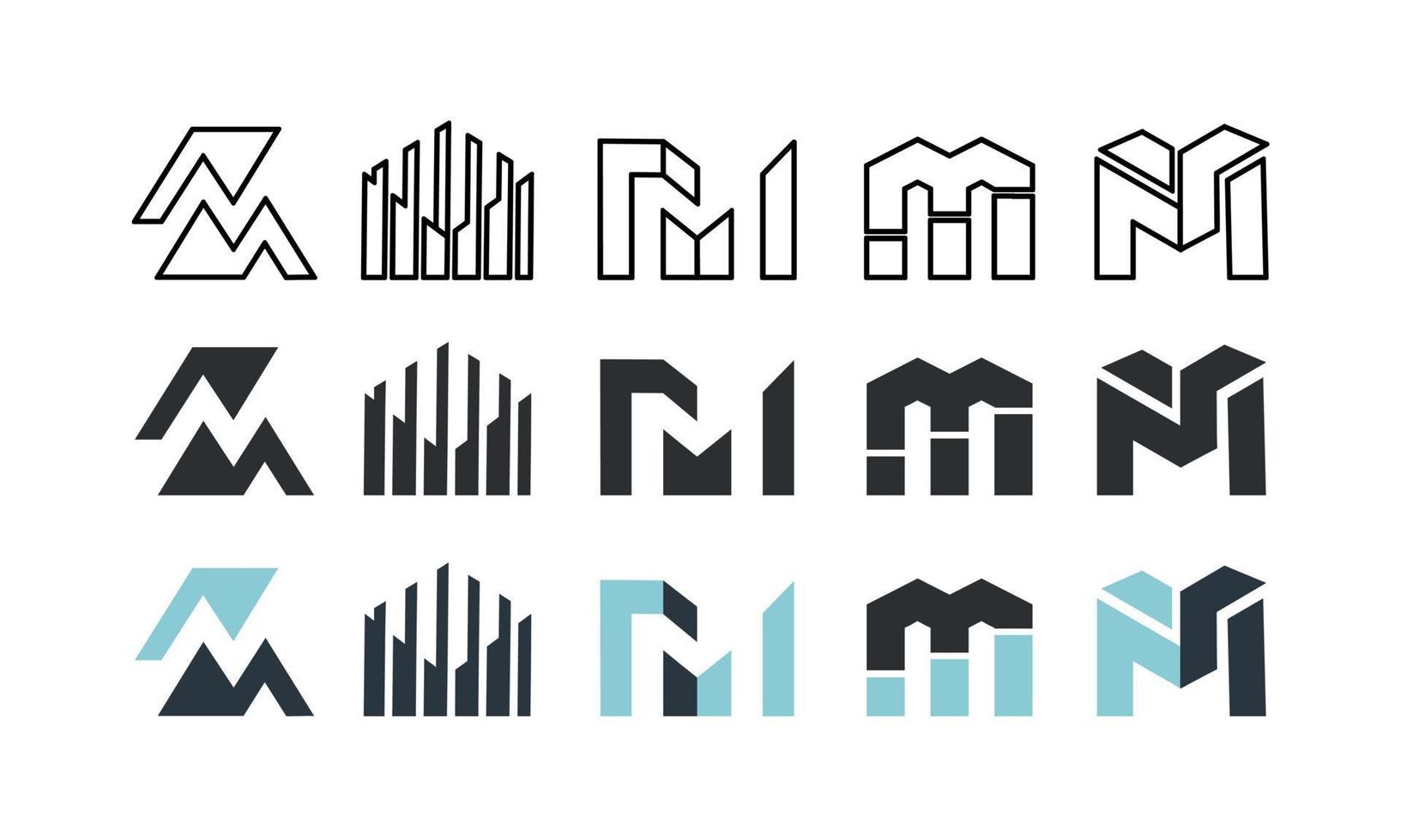 ensemble de conceptions de logo de ligne lettre m. symbole monogramme monogramme minimal créatif linéaire. conception de signe de vecteur élégant universel. symbole de l'alphabet graphique pour l'identité de l'entreprise