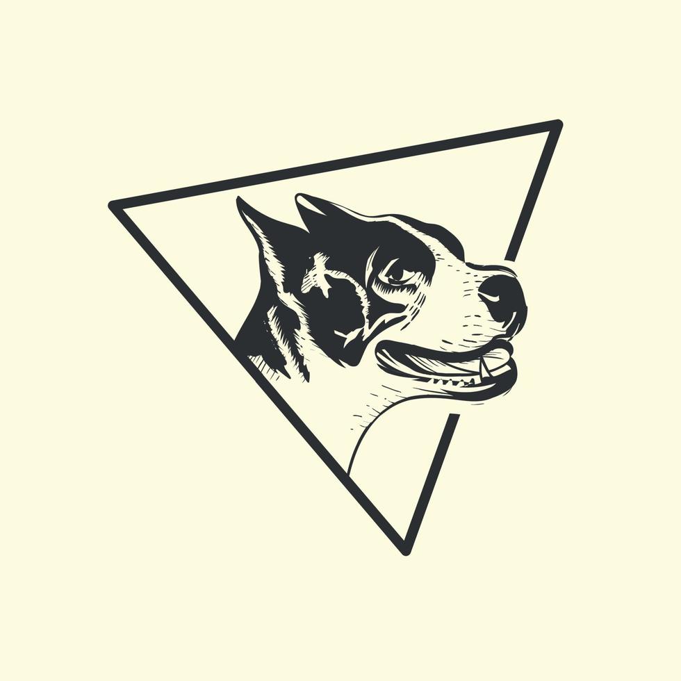 contour de chien à l'intérieur du triangle, dessiné à la main. téléchargement de modèle graphique de conception de logo d'icône de logo vectoriel