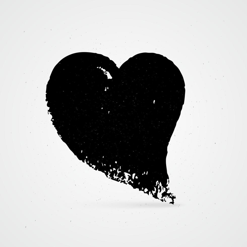 coeur peint à la main sur fond blanc. forme grunge de coeur. coup de pinceau texturé noir. signe de la Saint-Valentin. symbole de l'amour. élément vectoriel de conception facile à modifier.
