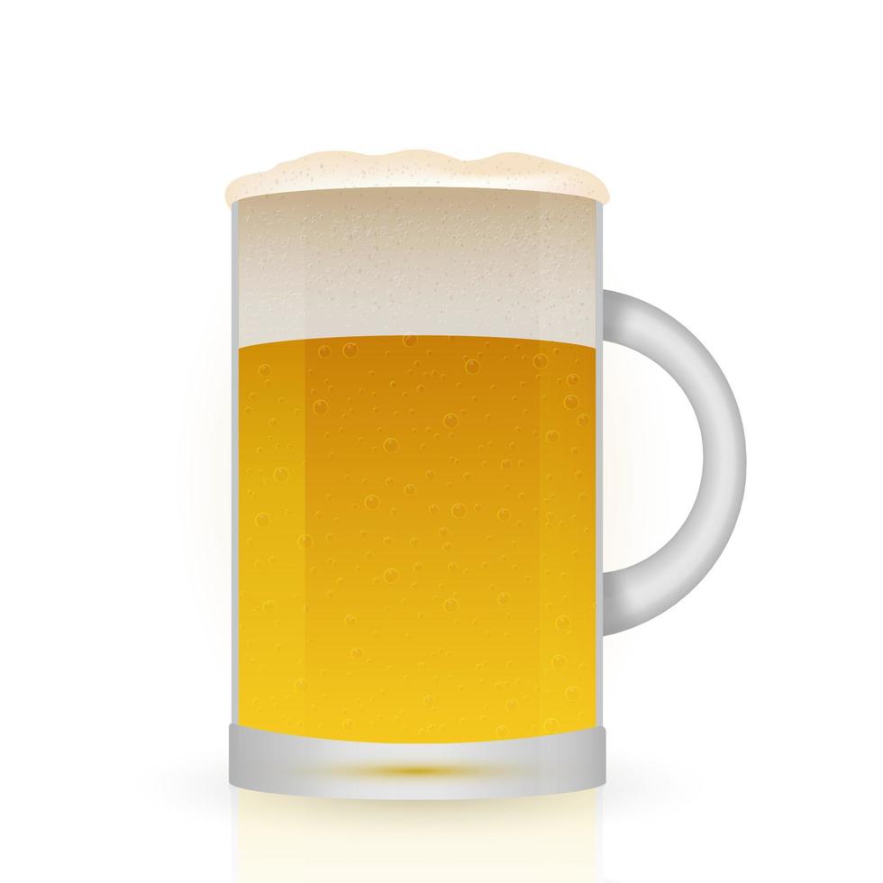 chope de bière réaliste isolée sur blanc. illustration vectorielle de mousse de bière blonde légère et de bulles. thème de la fête de la bière. vecteur