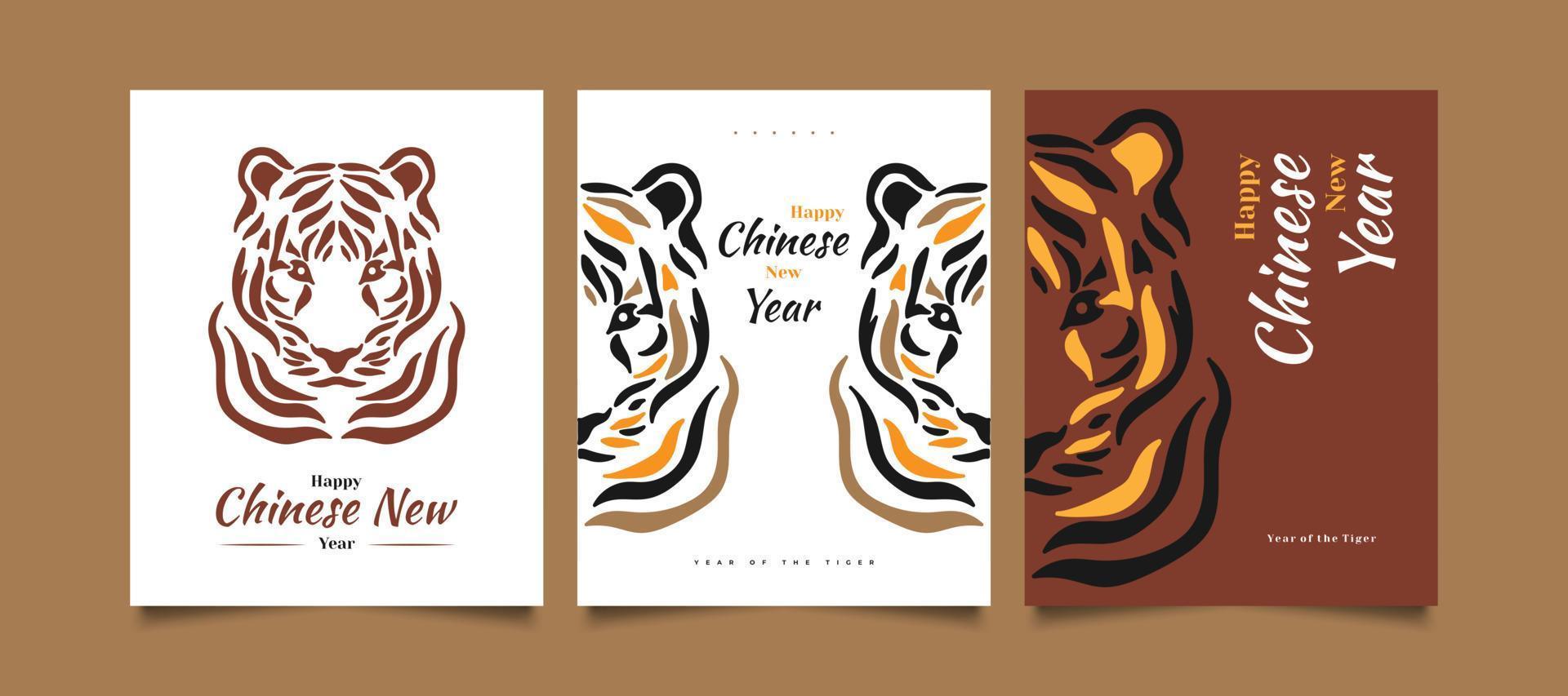 nouvel an chinois 2022 année du tigre. affiche ou carte du nouvel an chinois avec illustration de tête de tigre. carte de fête vecteur