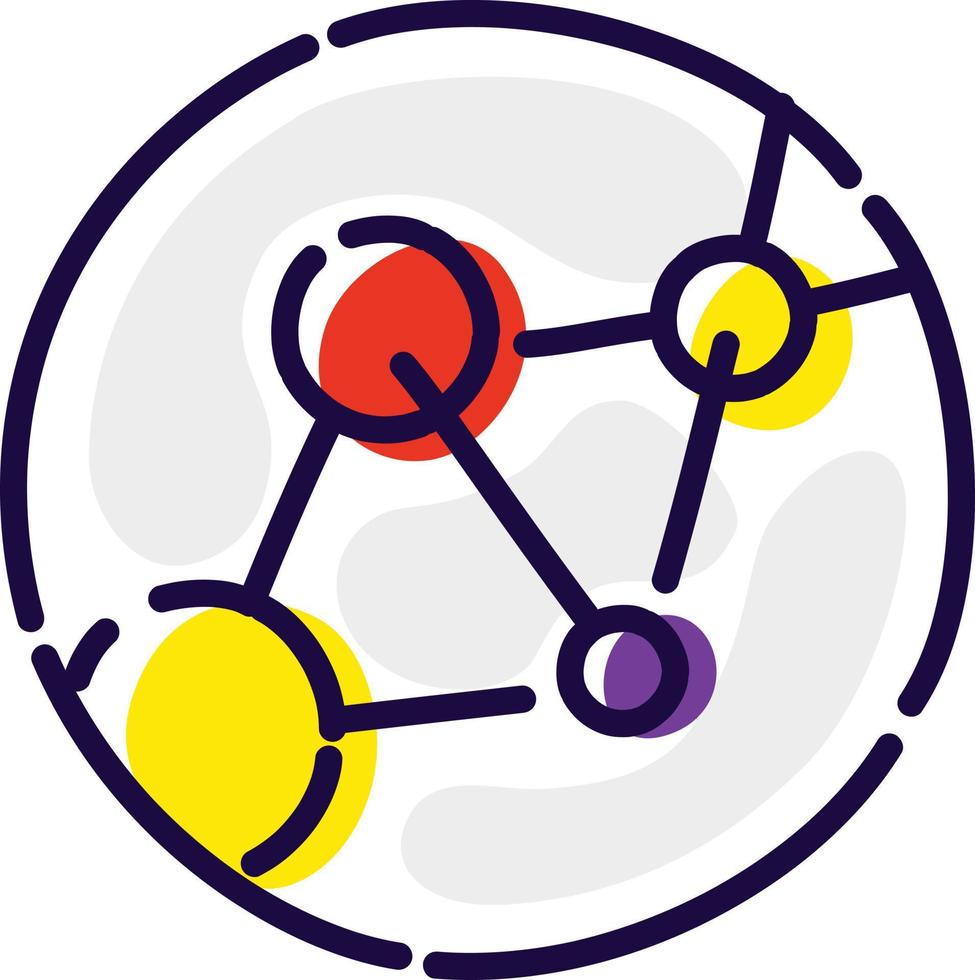 molécules, atomes, adn. icône plate de vecteur. réseau moléculaire. l'image est isolée sur fond blanc. icône des éléments chimiques. démonstration d'une expérience scientifique. logo d'entreprise. vecteur