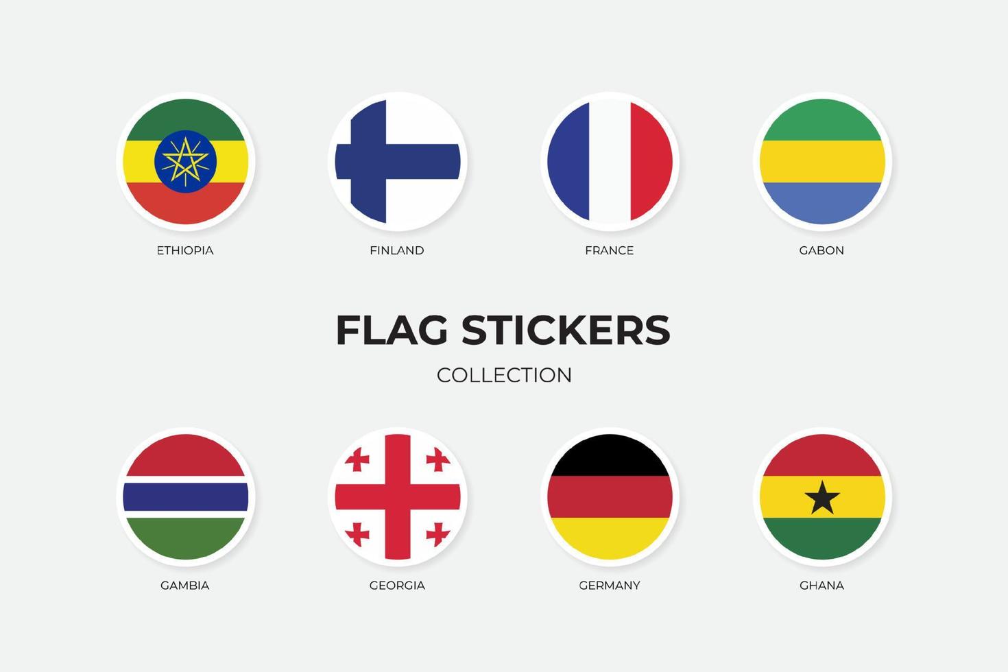autocollants de drapeau de l'éthiopie, de la finlande, de la france, du gabon, de la gambie, de la géorgie, de l'allemagne et du ghana vecteur