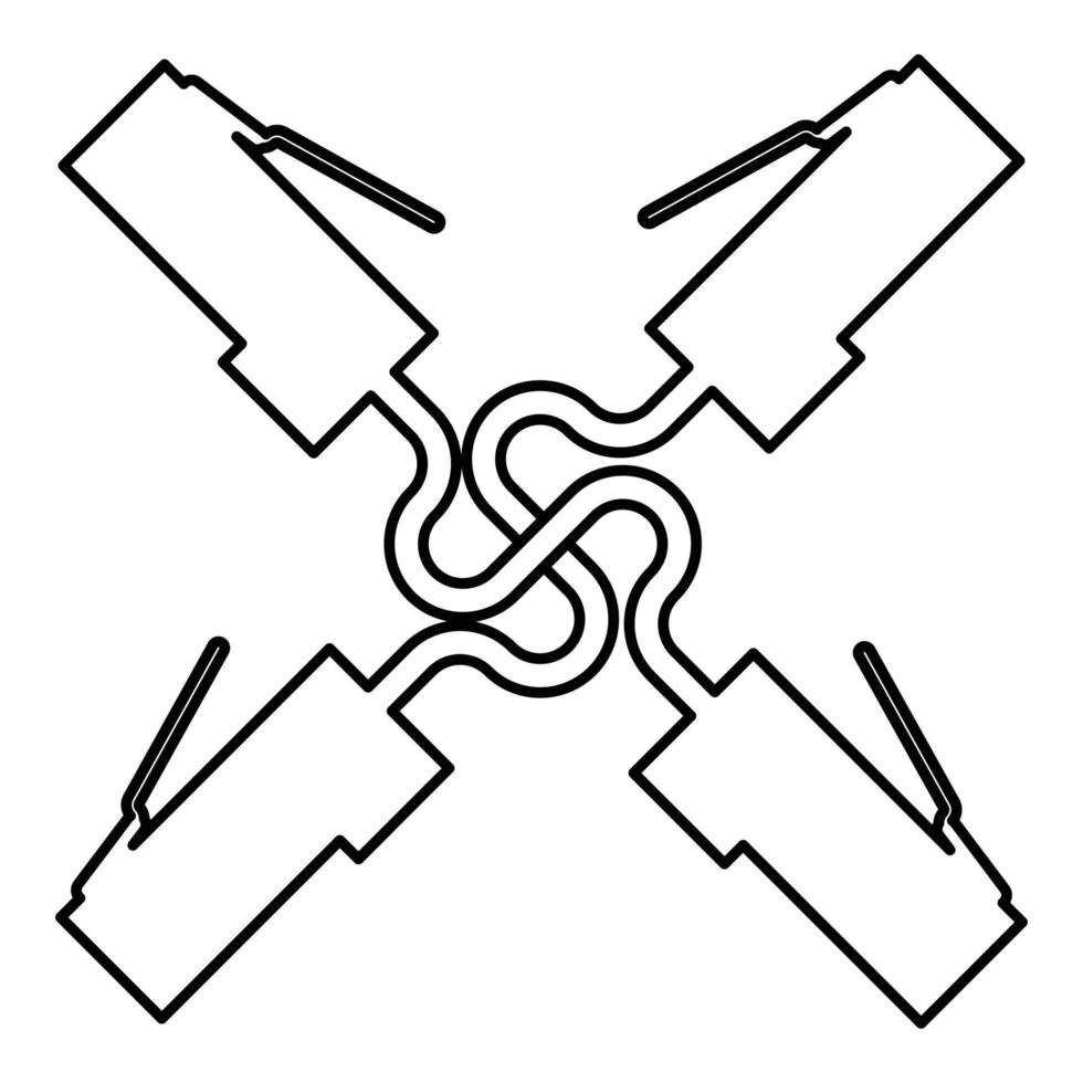 quatre connecteurs rj 45 cabel ethernet technologie icône contour noir couleur illustration vectorielle image de style plat vecteur