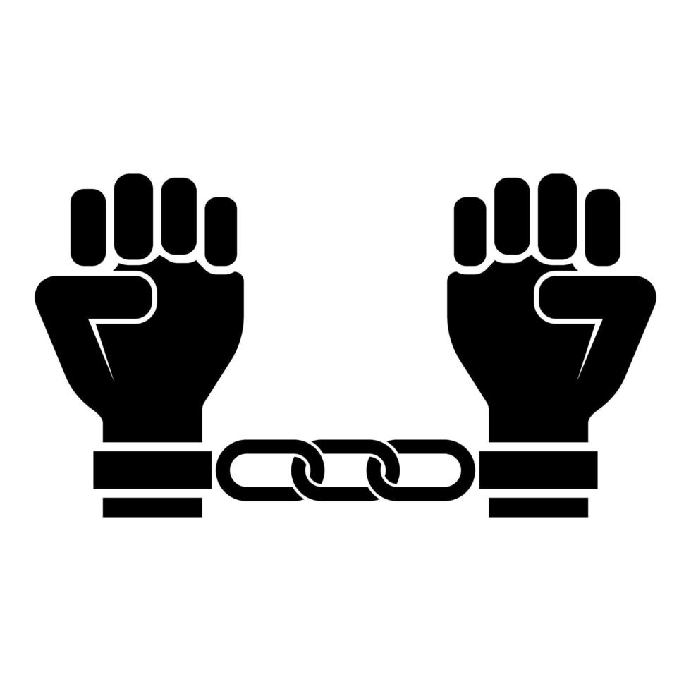 mains menottées bras humains enchaînés concept de prisonnier menottes sur l'homme idée de détention chaînes confiner les chaînes sur l'icône de la personne illustration vectorielle de couleur noire image de style plat vecteur