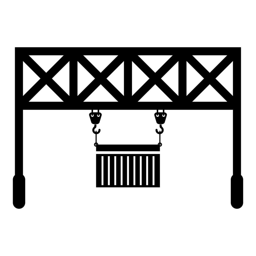 grue de chemin de fer de chargeur de port avec conteneur de fret levage de marchandises technologie logistique icône de service de terminal illustration vectorielle de couleur noire image de style plat vecteur