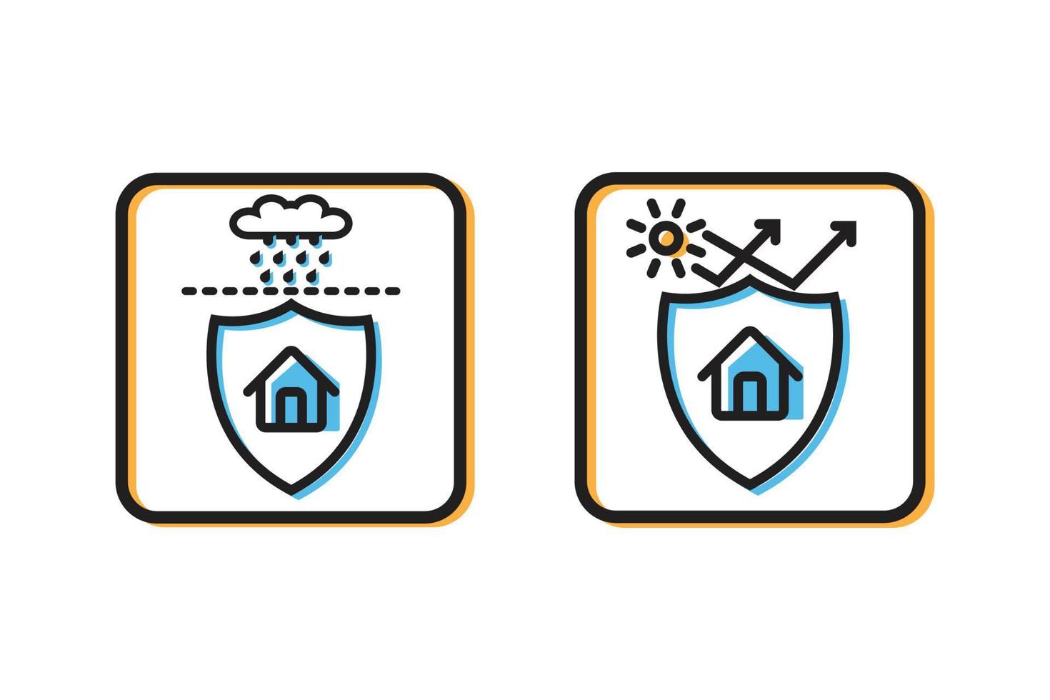 icône protéger le bâtiment ou la maison des conditions météorologiques extrêmes, pluviales et thermiques solaires, vecteur de conception de symboles, collection de jeux