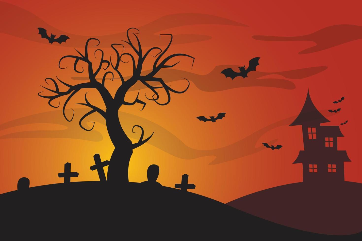 tombe silhouette halloween crépuscule fond paysage conception vecteur