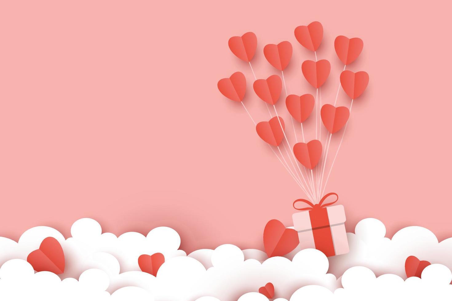 modèle de vecteur de fond joyeux saint valentin, joli papier peint de style papier découpé avec une couleur rose tendre et un élément d'amour volant