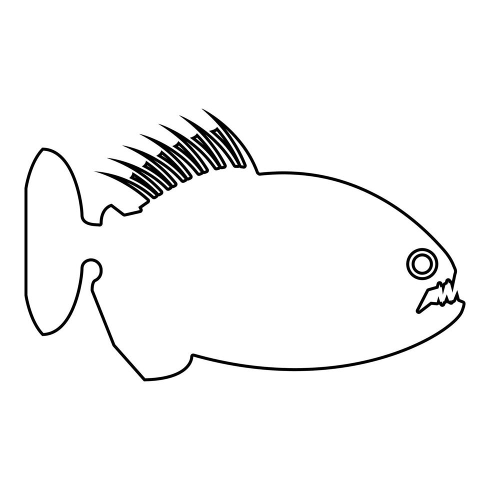 piranha poisson en colère icône contour noir couleur illustration vectorielle image de style plat vecteur
