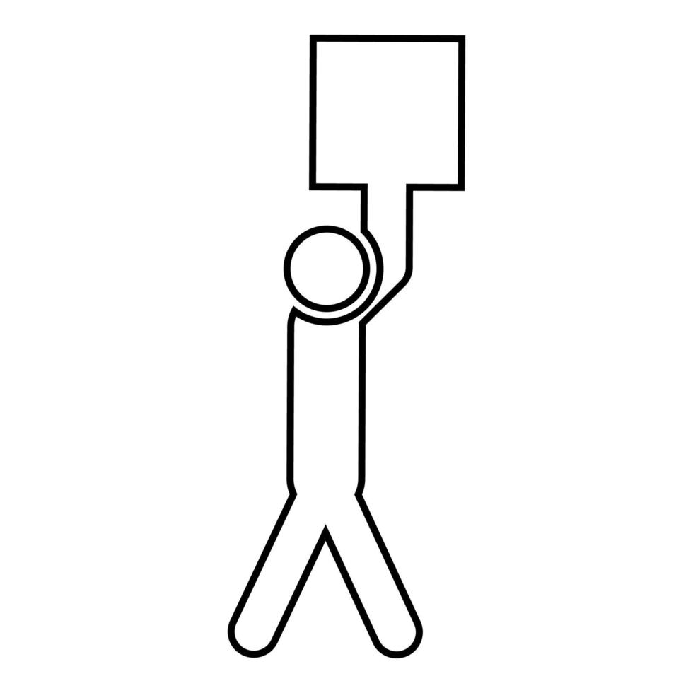 l'homme porte la charge dans ses bras au-dessus de lui-même bâton travail sur l'icône de colis de livraison contour noir illustration vectorielle de couleur image de style plat vecteur