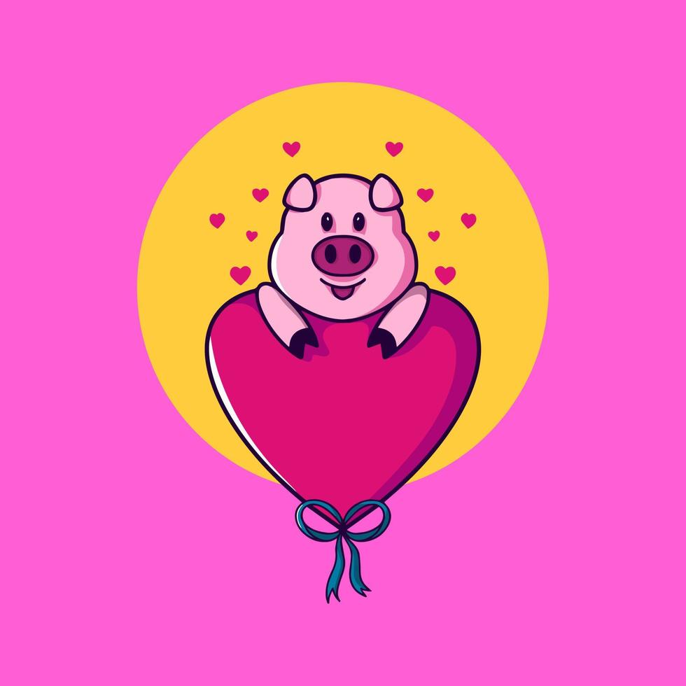 cochon et amour ballon saint valentin vecteur