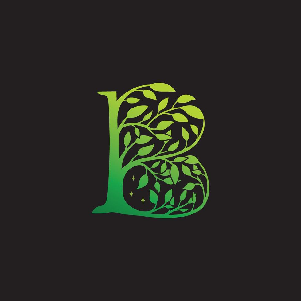 logo d'illustration de feuille en forme de b avec dégradé la nuit. vert jaune vecteur