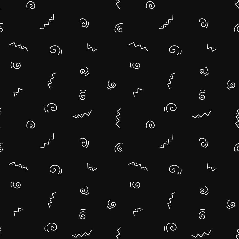 motif noir et blanc harmonieux avec des éléments abstraits simples de doodle. boucles pointillées et zigzags. texture sans fin de vecteur