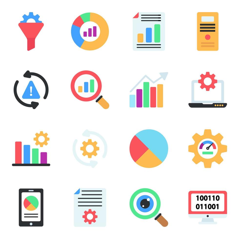 pack d'icônes plates d'analyse de données vecteur