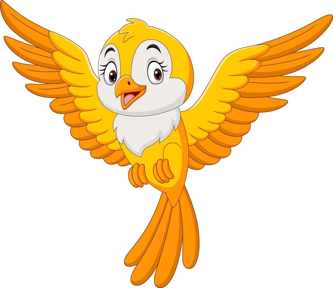dessin animé mignon oiseau jaune volant vecteur