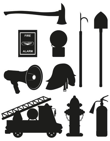 définir des icônes de l&#39;illustration vectorielle de silhouette noire équipement de lutte contre l&#39;incendie vecteur