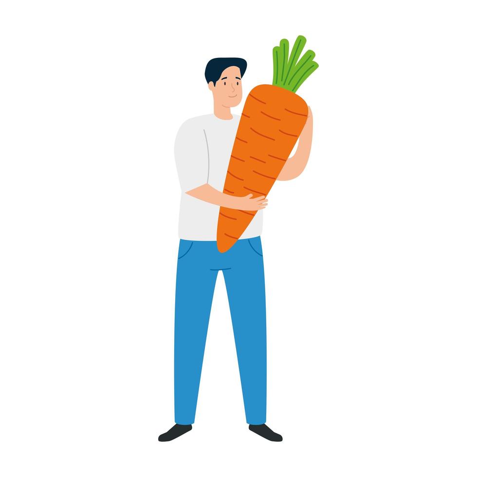 jeune homme avec carotte sur fond blanc vecteur